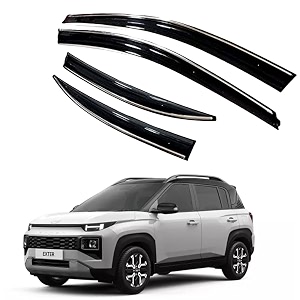 premium chromeline amp silverline unbreakable car rear window wind deflectors amp side door visor rain guard compatible with hyundai exter 2023 onwards