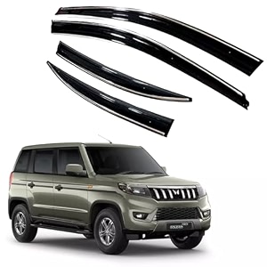 premium chromeline amp silverline unbreakable car rear window wind deflectors amp side door visor rain guard compatible with mahindra bolero neo 2021 onwards