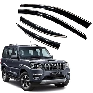 royaltech premium chromeline amp silverline unbreakable car rear window wind deflectors amp side door visor rain guard compatible with mahindra scorpio 2019-2022