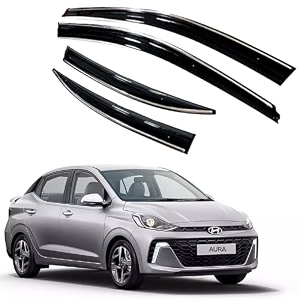 premium chromeline amp silverline unbreakable car rear window wind deflectors amp side door visor rain guard compatible with hyundai aura 2020 onwards