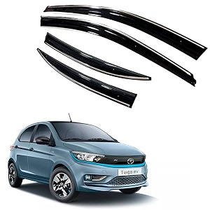 premium chromeline amp silverline unbreakable car rear window wind deflectors amp side door visor rain guard compatible with tata tiago ev 2023 onwards