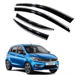 premium chromeline amp silverline unbreakable car rear window wind deflectors amp side door visor rain guard compatible with tata tiago 2020 onwards