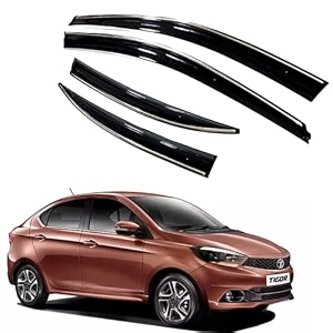 royaltech premium chromeline amp silverline unbreakable car rear window wind deflectors amp side door visor rain guard compatible with tata tigor 2017 onwards