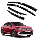 Premium Chromeline &amp; Silverline Unbreakable Car Rear Window Wind Deflectors &amp; Side Door Visor Rain Guard Compatible with (Volkswagen Virtus (2022 Onwards))