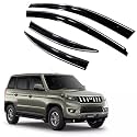 Premium Chromeline & Silverline Unbreakable Car Rear Window Wind Deflectors & Side Door Visor Rain Guard Compatible with (Mahindra Bolero Neo (2021 Onwards))