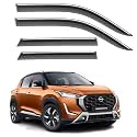 Premium Chromeline &amp; Silverline Unbreakable Car Rear Window Wind Deflectors &amp; Side Door Visor Rain Guard Compatible with (Nissan Magnite (2020 Onwards))