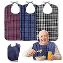 Roylvan Large Adult Bibs for Seniors, 3-Pack Washable Clothing Protector