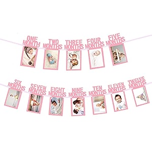 rozi decoration 1st birthday monthly banner  12 cards pink for baby girl