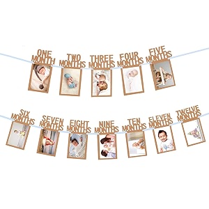 rozi decoration 1st birthday monthly photo banner  12 cards brown 6cm