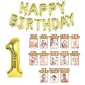 Rozi Decoration 1st Birthday Celebration Photo Bunting Banner 1 Number &amp; Happy Birthday Foil Balloon Set Combo Pack of 3 Items Rose Gold