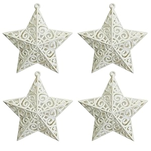 rozi decoration 4 pcs glitter white star hanging ornaments for christmas tree decorations hanging ornament for christmas stars hanging outdoor xmas party decorations
