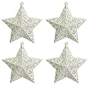Rozi Decoration 4 Pcs Glitter White Star Hanging Ornaments for Christmas Tree Decorations, Hanging Ornament for Christmas Stars Hanging Outdoor, Xmas Party Decorations