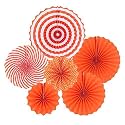 Rozi Decoration Birthday, Home, Wedding, Anniversary, Bachelorette, Valentine Paper Fan - Set of 6 (Orange)