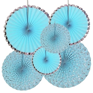 rozi decoration blue hanging paper fan decorations set for birthday parties wedding anniversary baby shower decoration items set of 6 pcs