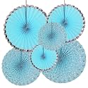 Rozi Decoration Blue Hanging Paper Fan Decorations Set for Birthday Parties, Wedding, Anniversary, Baby Shower Decoration Items Set of 6 Pcs
