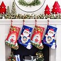 Rozi Decoration Christmas Decorations Stockings Set of 4 | Linen Xmas Gift Stockings for Home &amp; Tree Hanging | Decorative Socks for Christmas Tree, Fireplace, Door, Window &amp; Party Décor