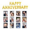 Rozi Decoration Gold Happy Anniversary Foil Balloon with Black Photo Bunting Banner for 1st 5th 10th 12th 20th 25th Anniversary Theme Decor