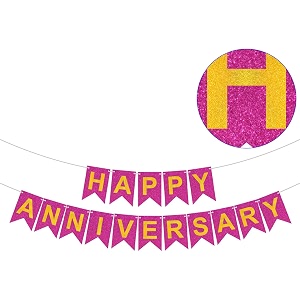 rozi decoration happy anniversary glitter banner  1st 10th 25th amp 50th wedding anniversary decoration items  glitter- hot pink pack of 1