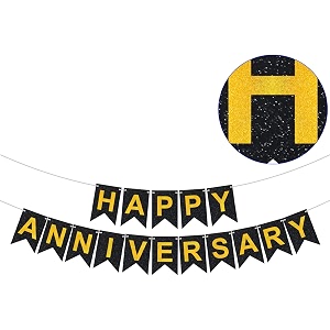 rozi decoration happy anniversary glitter banner  1st 10th 25th amp 50th wedding anniversary decoration items  glitter- black pack of 1