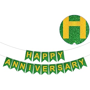 rozi decoration happy anniversary glitter banner  1st 10th 25th amp 50th wedding anniversary decoration items  glitter- green pack of 1