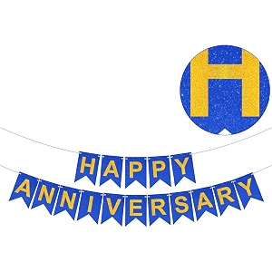 rozi decoration happy anniversary glitter banner  1st 10th 25th amp 50th wedding anniversary decoration items  glitter- blue pack of 1