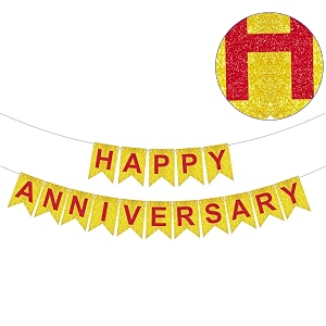rozi decoration happy anniversary glitter banner  1st 10th 25th amp 50th wedding anniversary decoration items  glitter- gold pack of 1