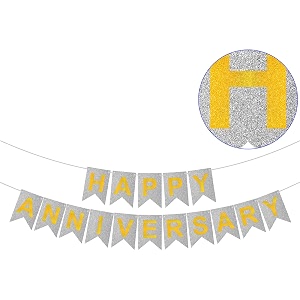 rozi decoration happy anniversary glitter banner  1st 10th 25th amp 50th wedding anniversary decoration items  glitter- silver pack of 1