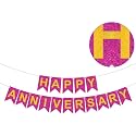 Rozi Decoration Happy Anniversary Glitter Banner | 1st 10th 25th &amp; 50th Wedding Anniversary Decoration Items | Glitter- Hot Pink (Pack of 1)