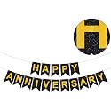 Rozi Decoration Happy Anniversary Glitter Banner | 1st 10th 25th &amp; 50th Wedding Anniversary Decoration Items | Glitter- Black (Pack of 1)
