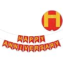 Rozi Decoration Happy Anniversary Banner Decoration | Red and Gold Glitter Paper Cardstock Hanging Banner for Wedding Anniversary, Marriage Anniversary, Party and Home Decoration