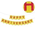 Rozi Decoration Happy Anniversary Glitter Banner | 1st 10th 25th &amp; 50th Wedding Anniversary Decoration Items | Glitter- Gold (Pack of 1)