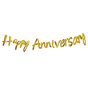 rozi decoration happy anniversary banner  rose gold cursive letter garland for wedding anniversary party decorations photo booth props romantic celebration supplies