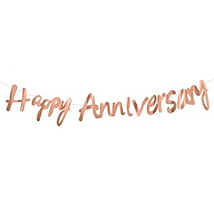 rozi decoration paper happy anniversary script font blush theme cursive banner rose gold