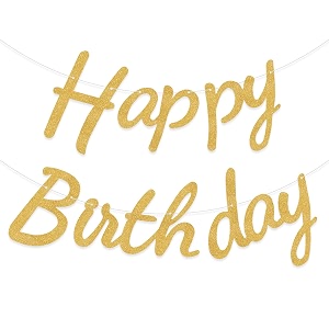 rozi decoration happy birthday golden cursive banner with glitter shine print set of 1 pcs  birthday decoration kit for boys girls kids bday dcor