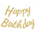 Rozi Decoration Happy Birthday Golden Cursive Banner with Glitter Shine Print Set of 1 Pcs | Birthday Decoration Kit for Boys, Girls, Kids Bday Décor