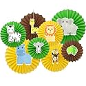 Rozi Decoration Jungle Theme Paper Fan For Kids Birthday, Animal Character Theme Boys Girls -Set Of 8, Multicolor