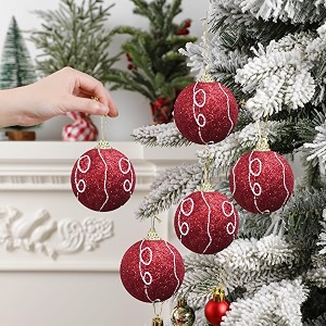 rozi decoration merry christmas red glitter balls set of 6 pcs  xmas tree ornaments and hanging decorations  holiday decor items