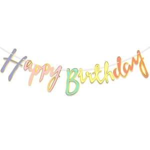 rozi decoration multicolor happy birthday cursive banner set of 1 pcs  rainbow theme party decorations  multicolor banner for birthday