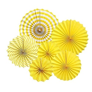 rozi decoration paper fan for birthday wedding anniversary bachelorette valentine set of 6 yellow