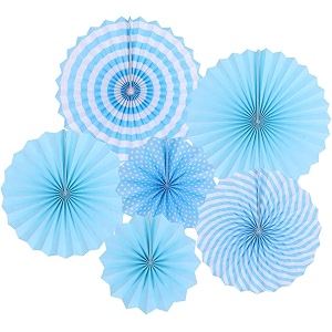 rozi decoration paper fan for birthday wedding paper fan decoration set for half birthday set of 6 pcs sky blue