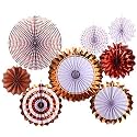 Rozi Decoration Paper Fan for Birthday, Wedding, Anniversary, Bachlorette, Valentine Set of 8 (Gold)