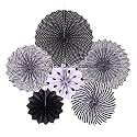 Rozi Decoration Paper Fan for Birthday, Wedding, Anniversary, Bachelorette, Valentine Set of 6 (Black)