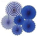 Rozi Decoration Paper Fan for Birthday, Wedding, Anniversary, Bachlorette, Valentine Set of 6 (Dark Blue)