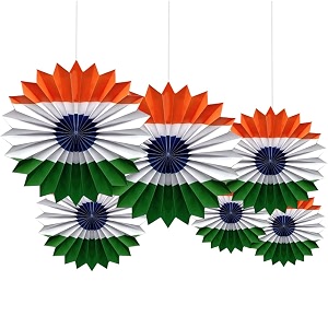 rozi decoration paper fan decor for republic day independence day  set of 6- paper fan 40 cm 30 cm amp 20 cm- 2 pcs eachtiranga fawn
