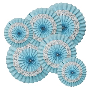 rozi decoration paper fan for decoration birthday wedding anniversary bachelorette valentine light blue set of 6