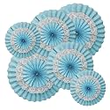 Rozi Decoration Paper Fan for Decoration Birthday, Wedding, Anniversary, Bachelorette, Valentine Light Blue Set of 6