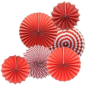 rozi decoration paper fan decoration items red set of 6
