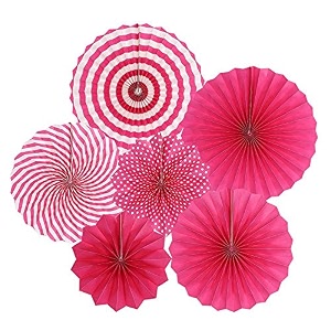 rozi decoration paper fan- pink set of 6