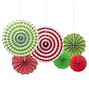 Rozi Decoration Paper Fan for Xmas, Merry Christmas, Birthday, Wedding, Anniversary, Diwali, Christmas, New Year Red &amp; Green -Set of 6