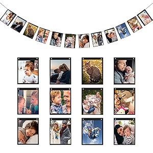rozi decoration photo bunting banner 12 card set for all event birthday retirement achievement milestone best moment decor- balck